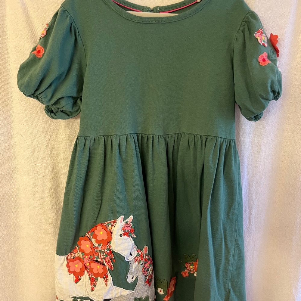 Girls MINI BODEN horse appliqué cotton dress